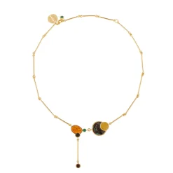 Złoty naszyjnik z bursztynem i kolorowymi kamieniami z kolekcji Baltica