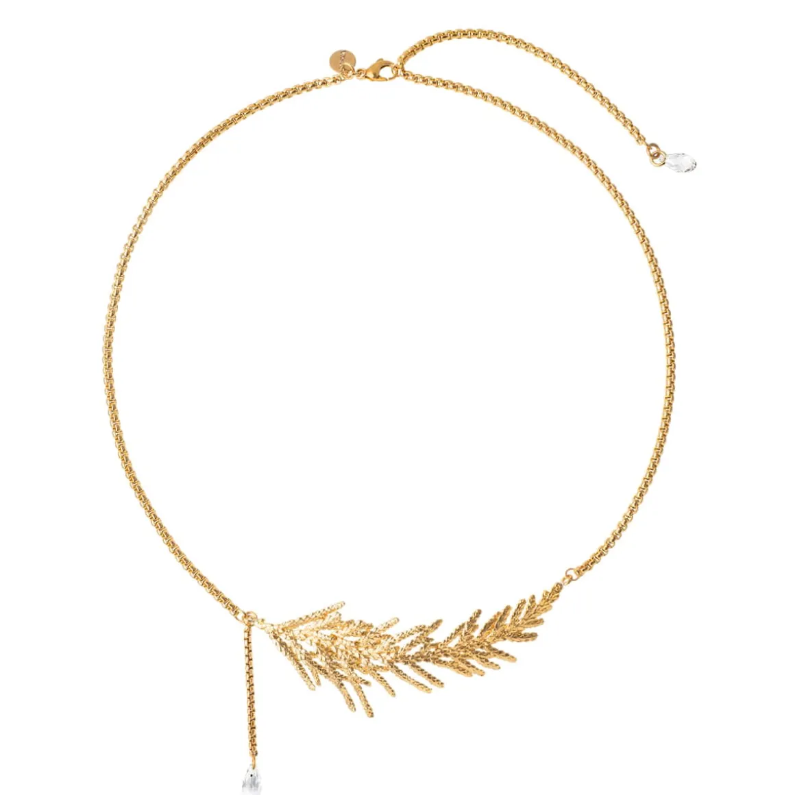Złoty naszyjnik z gałązką i kryształem z kolekcji Thuja