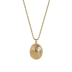 Złoty naszyjnik z zawieszką w kształcie orzecha włoskiego i ukrytą perłą